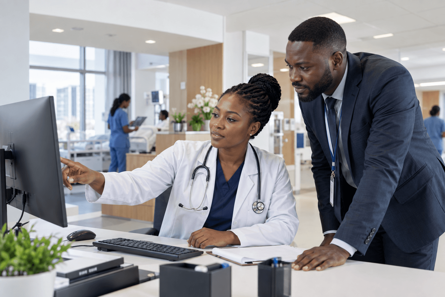 Clinical and administrative professionals coordinating patient care